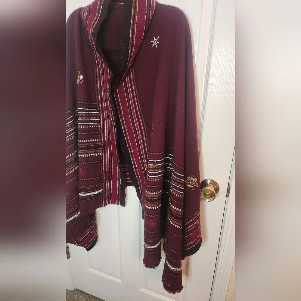 Kutchi HandEmbroidery Burgundy Genuine Mirrors Tassels CottonWool Blend 35.5×80